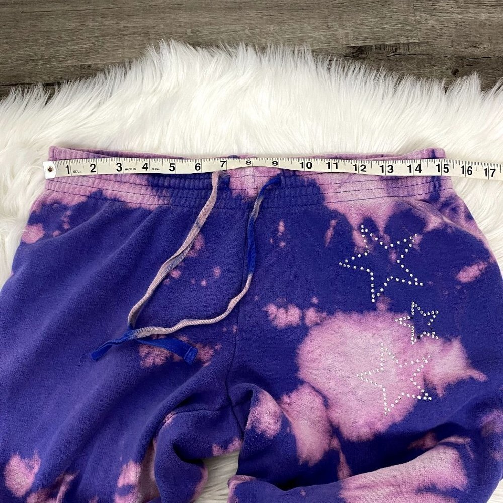 Upcycled Custom Bleach Tie Dye Jenni Star Rhinestone Cropped Jogger Sweatpants - Picture 6 of 8